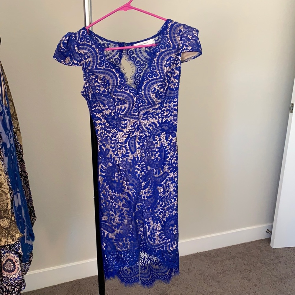 Blue lace mini dress